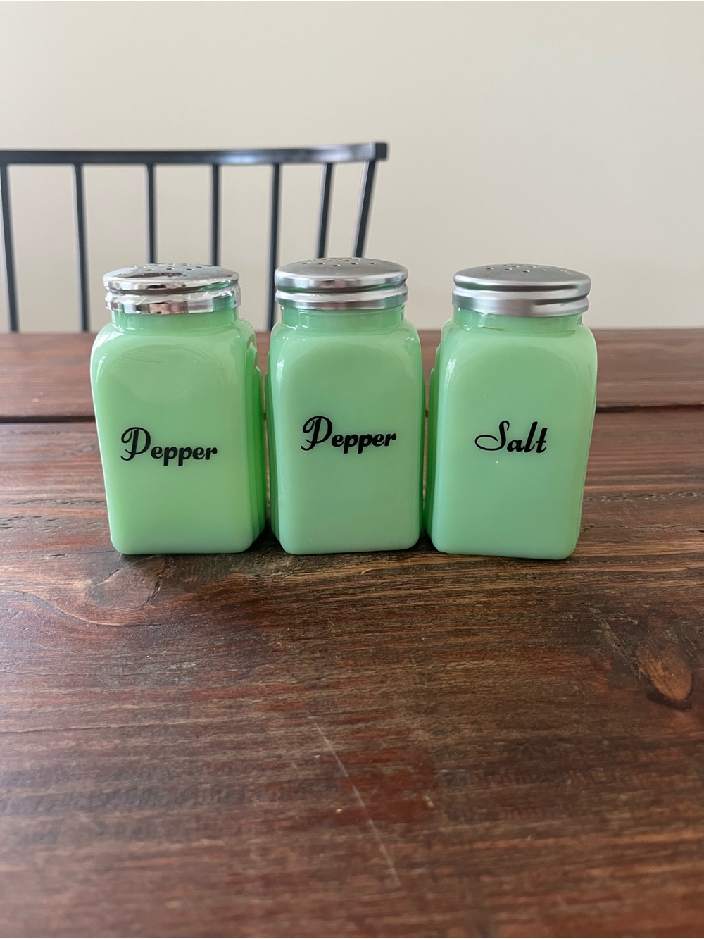 Green Jadeite Glass Salt and Pepper Shaker Set - Retro Home Accents